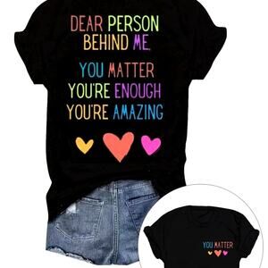 You Matter T-Shirt with Message on the Back Colorful Hearts- Black 14